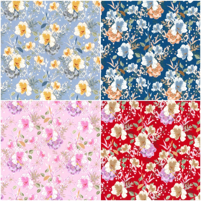 100 Cotton Poplin Fabric Rose Hubble Flower Floral Harlaxton Close