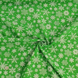 Polycotton Fabric Jim's Winter Wonderland Snowflakes Falling Snow Xmas Craft Green
