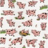 100% Cotton Fabric Nutex Farm Fun Playful Pigs on the Farmyard Eating Apples