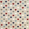 Cotton Rich Linen Look Fabric Nautical Multi Love Hearts Upholstery
