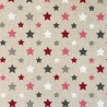 Cotton Rich Linen Look Fabric Berry Multi Stars Upholstery