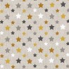 Cotton Rich Linen Look Fabric Ochre Multi Stars Upholstery