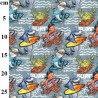 100% Cotton Fabric John Louden Surfing Shark Squid Sea Creatures Surf Beach Wave