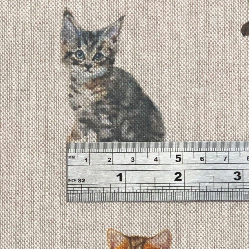 Cotton Rich Linen Look Fabric Digital Kittens Cats Upholstery