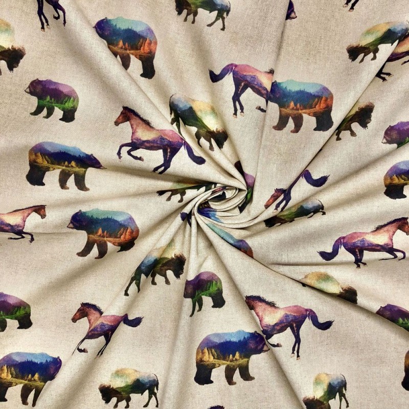 Cotton Rich Linen Look Fabric Digital Animal Wilderness Upholstery