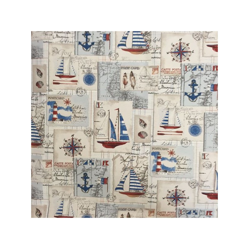 Cotton Rich Linen Look Fabric Sailing Boats Nautical Upholstery