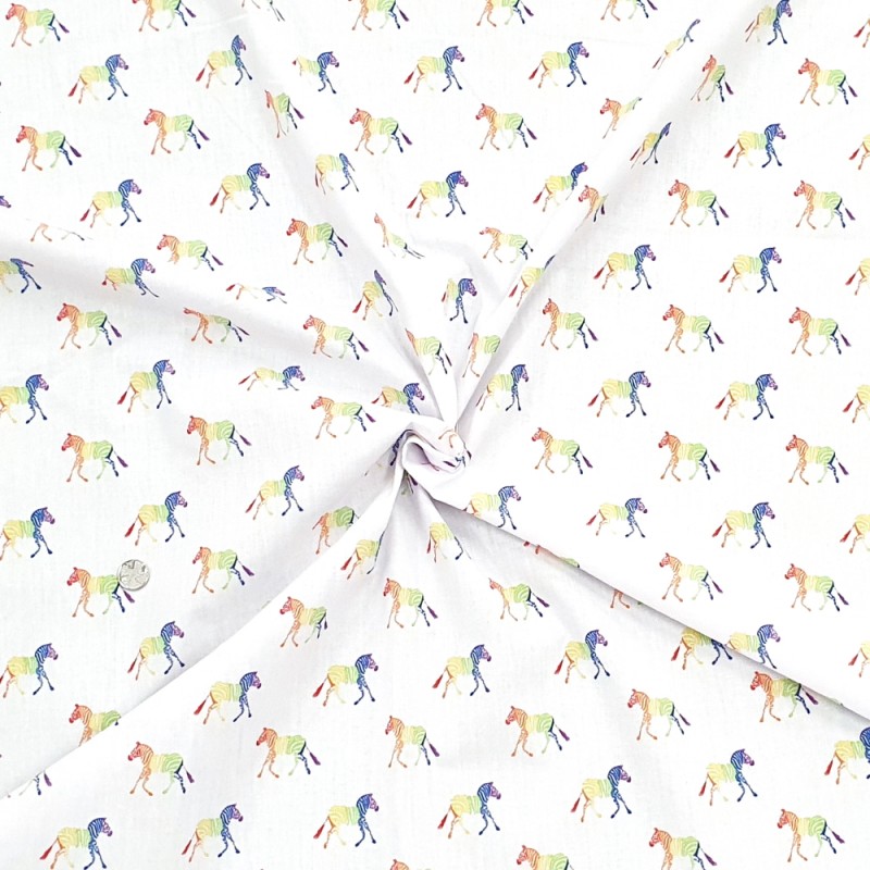 Polycotton Fabric Rainbow Stripes Zebra Zebras Safari Pride Animal Rainbows