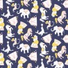 Polycotton Fabric Circus Fairground Animals Lions Horses Elephants Monkeys