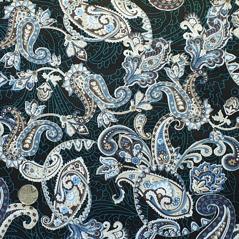 100% Cotton Poplin Fabric Bold Paisley Swirl Branches Sunridge Avenue 145cm Wide