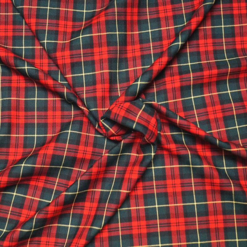 Polyviscose Tartan Fabric Fashion Red Green Yellow Scottish Plaid Check ...