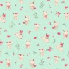 100% Organic Cotton Poplin Fabric Sweet Bunny Rabbit Floral Flowers