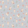 100% Organic Cotton Poplin Fabric Sweet Bunny Rabbit Floral Flowers