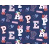 100% Cotton Digital Fabric Peppa Pig Hearts Letters Floral 150cm Wide