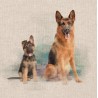 Cotton Rich Linen Look Fabric German Shepherd Dog & Puppy Or Panel Upholstery