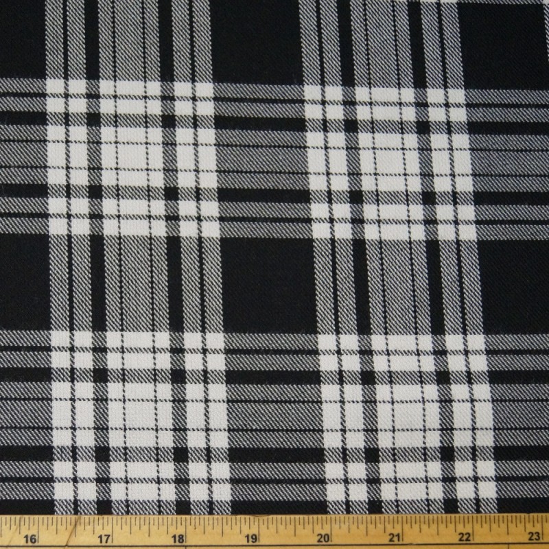 Polyviscose Tartan Fabric Fashion Black & White 50 Scottish Plaid Check ...