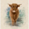 Cotton Rich Linen Look Fabric Standing Highland Cow Or Panel Upholstery