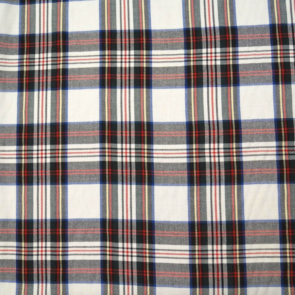 Polyviscose Tartan Fabric Fashion Royal Blue Grey Scottish Plaid Check Woven 