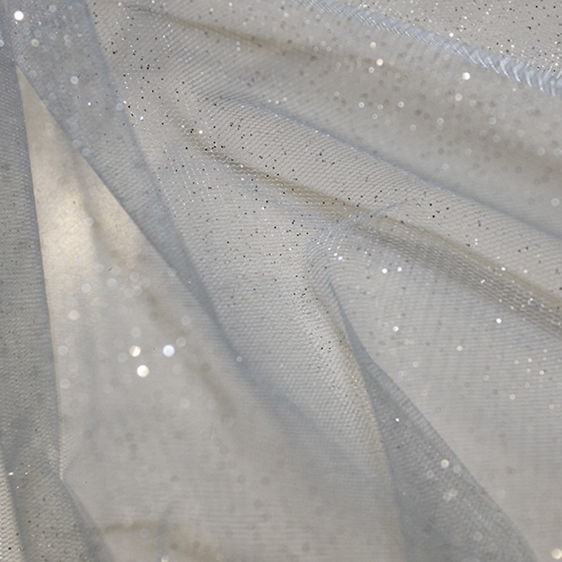 Stretch Tulle With 3mm Sequin - Silver