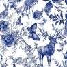 100% Cotton Fabric Digital Little Johnny Range Blue Ink Forest Wildlife