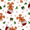 Polycotton Fabric Tossed Gingerbread Christmas Presents Stars Holly Festive Xmas