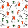 Polycotton Fabric Christmas Red Robin Bird Present Santa Hat Festive Xmas