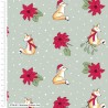 100% Cotton Fabric Christmas Critters Fox Poinsettia