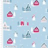 100% Cotton Fabric Christmas Post Village Winter Scene Snowman