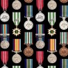100% Cotton Fabric  Kennard & Kennard Battlezone Army War Medals Medal of Honor