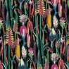Italian Soft Plush Velvet Digital Fabric Botanical Floral Flowers Black 150cm W