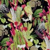 Italian Soft Plush Velvet Digital Fabric Exotic Floral Flowers Black 150cm W