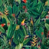 Italian Soft Plush Velvet Digital Print Fabric Rainforest Birds Navy 150cm Wide