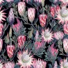 Italian Soft Plush Velvet Digital Print Fabric Protea Flowers Black 150cm Wide
