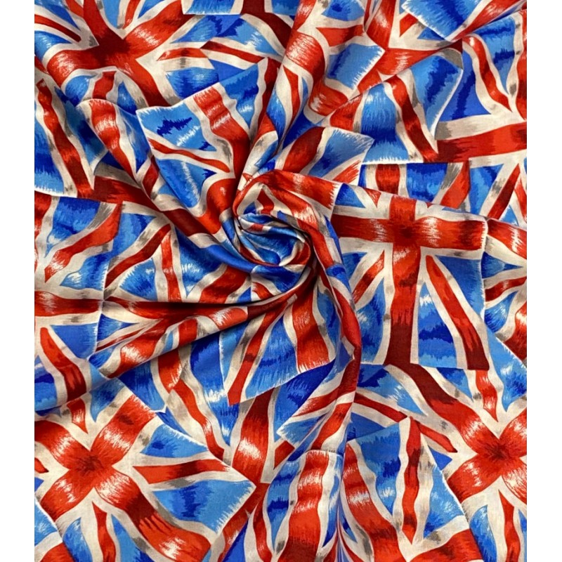 100 Cotton Fabric Nutex UK Union Jack Patriotic United Kingdom Flags