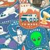 100% Cotton Digital Fabric Little Johnny Space Aliens Badges Alien Sci-Fi Rocket
