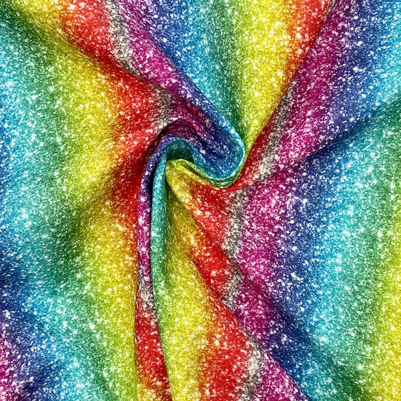 100 Cotton Digital Fabric Narrow Glitter Look Rainbow Stripes Crafty