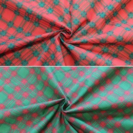 Polycotton Fabric Christmas Tartan Plaid Check Traditional Green Red Diamond