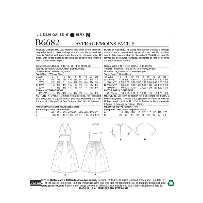 Butterick Sewing Pattern B6682 Misses' Vintage Style Halterneck Dress