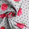 100% Cotton Poplin Fabric Spotty Roses Floral Flower Spots Leaves Blossom Way