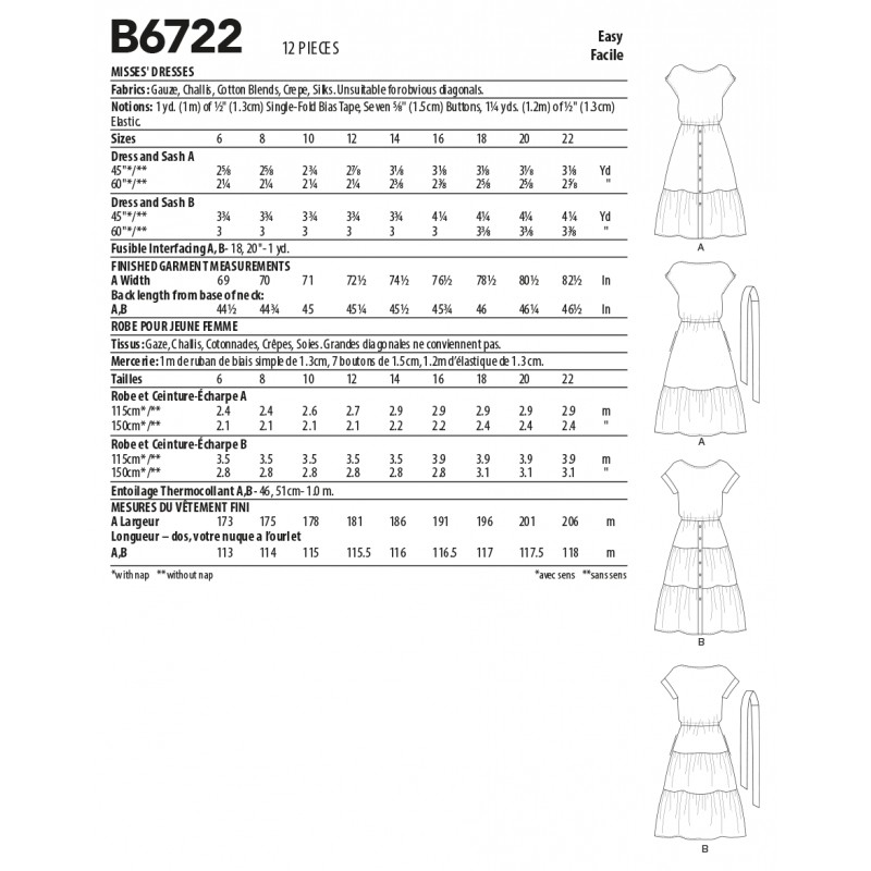 Butterick Sewing Pattern B6722 Misses Loose Fitting Dress with