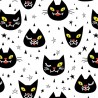 Polycotton Fabric Halloween Cat Got Your Fun Black Cats Spooky Animal Faces