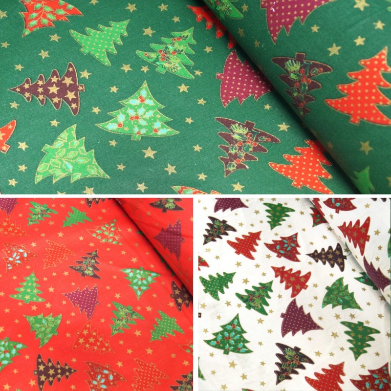 100% Cotton Fabric Lifestyle Christmas Trees Tossed Festive Xmas 140cm Wide