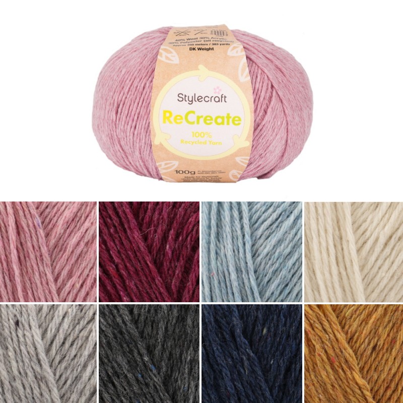 Stylecraft ReCreate Recycled DK Double Knitting Yarn Craft Crochet 100g ...