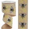 Wired Edge Hessian Ribbon 63mm Bumble Bees Honeycomb