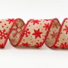 Wired Edge Ribbon 63mm Christmas Red Tinsel Snowflakes