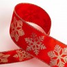 Wired Edge Ribbon 63mm Christmas Glitter Gold Snowflakes Satin