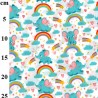 Polycotton Fabric Happy Elephants Rainbows Hearts Clouds Nursery Kids