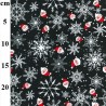 Polycotton Fabric Christmas Tossed Santa Faces Snowflakes Festive Xmas