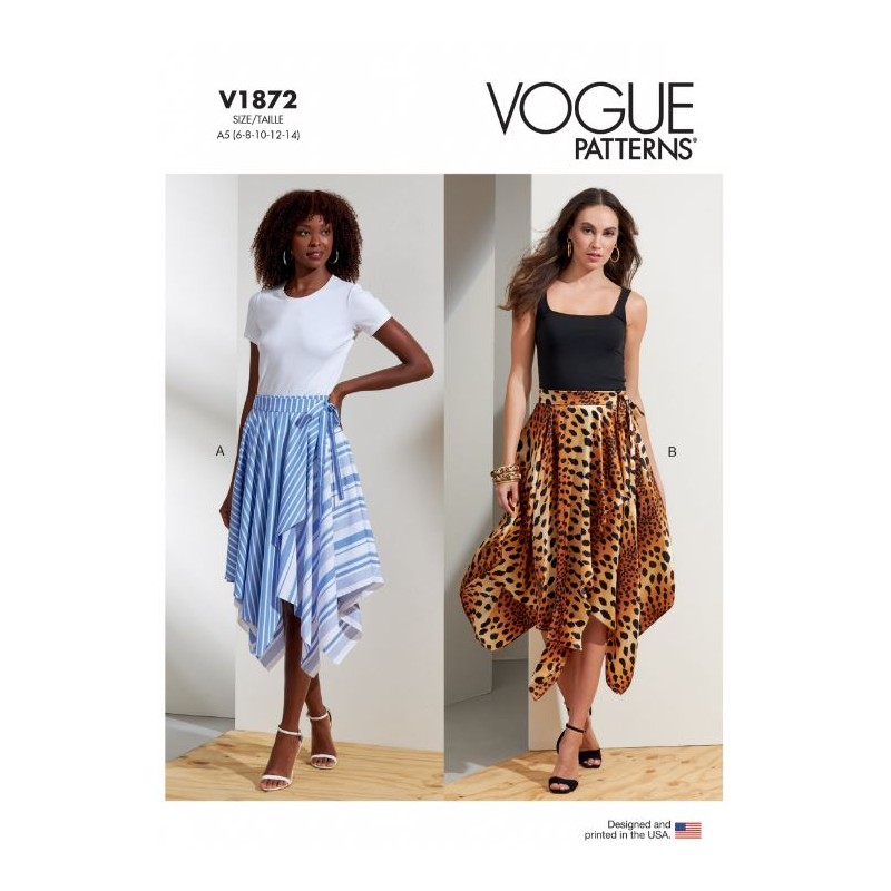 Vogue Sewing Pattern V1872 Misses' Asymmetric Wrap Skirt Waistband Side Tie