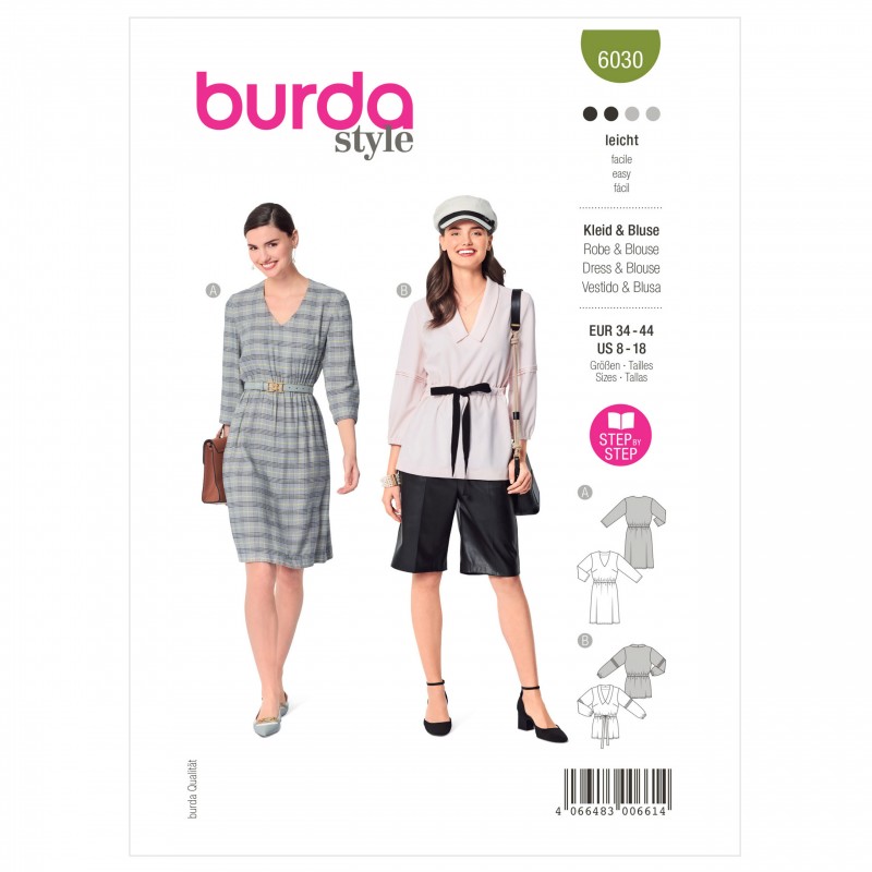 Burda Sewing Pattern 6030 Misses' Dress and Blouse Deep V Neck Elastic ...