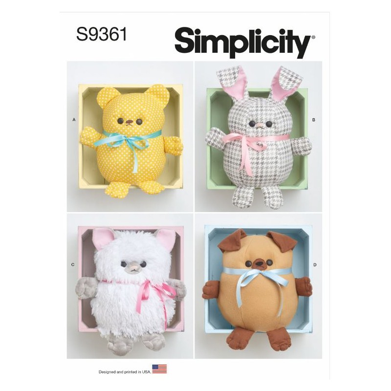 Simplicity Sewing Pattern S9361 Huggable Critters Plush Bear Bunny